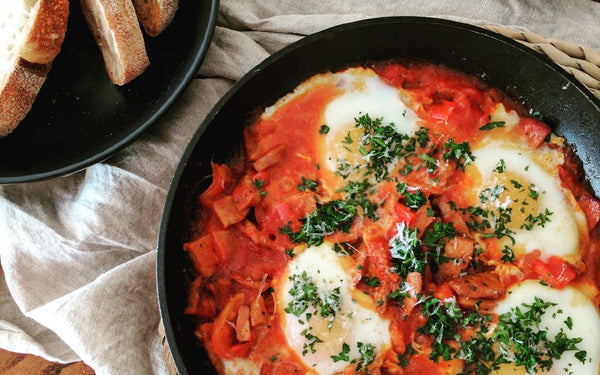 Tomato & Basil Pasta Sauce Baked Eggs