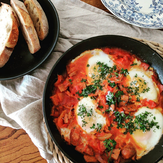 Tomato & Basil Pasta Sauce Baked Eggs